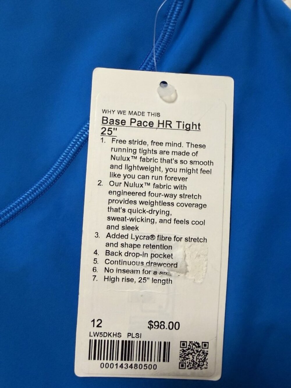 Lululemon Base Pace High-Rise Tight 25" Blazer Blue Tone Size 12 NEW W/TAGS - Picture 2 of 5